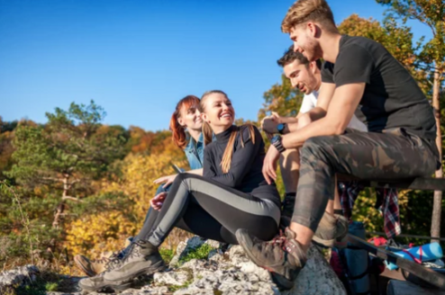 Friends on hiking trail